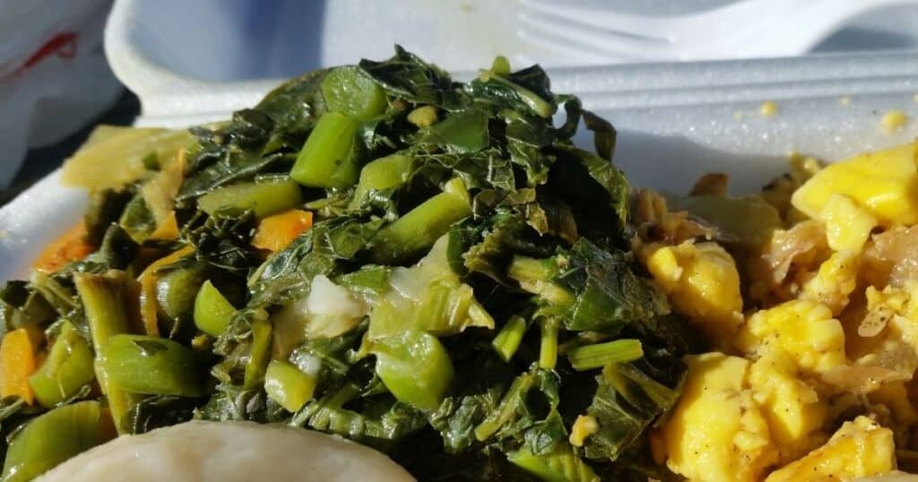 Steam Callaloo with boiled dumplings